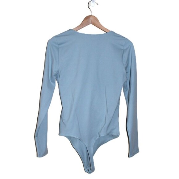 nwt ABERCROMBIE & FITCH Soft Collection Long-Sleeve Wrap Bodysuit in Dusty Blue - Picture 3 of 7
